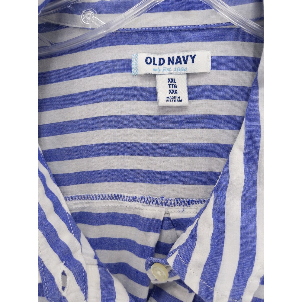 Old Navy Striped‎ Popover Shirt Blue White Long Sleeve Casual Top XXL - Picture 7 of 8